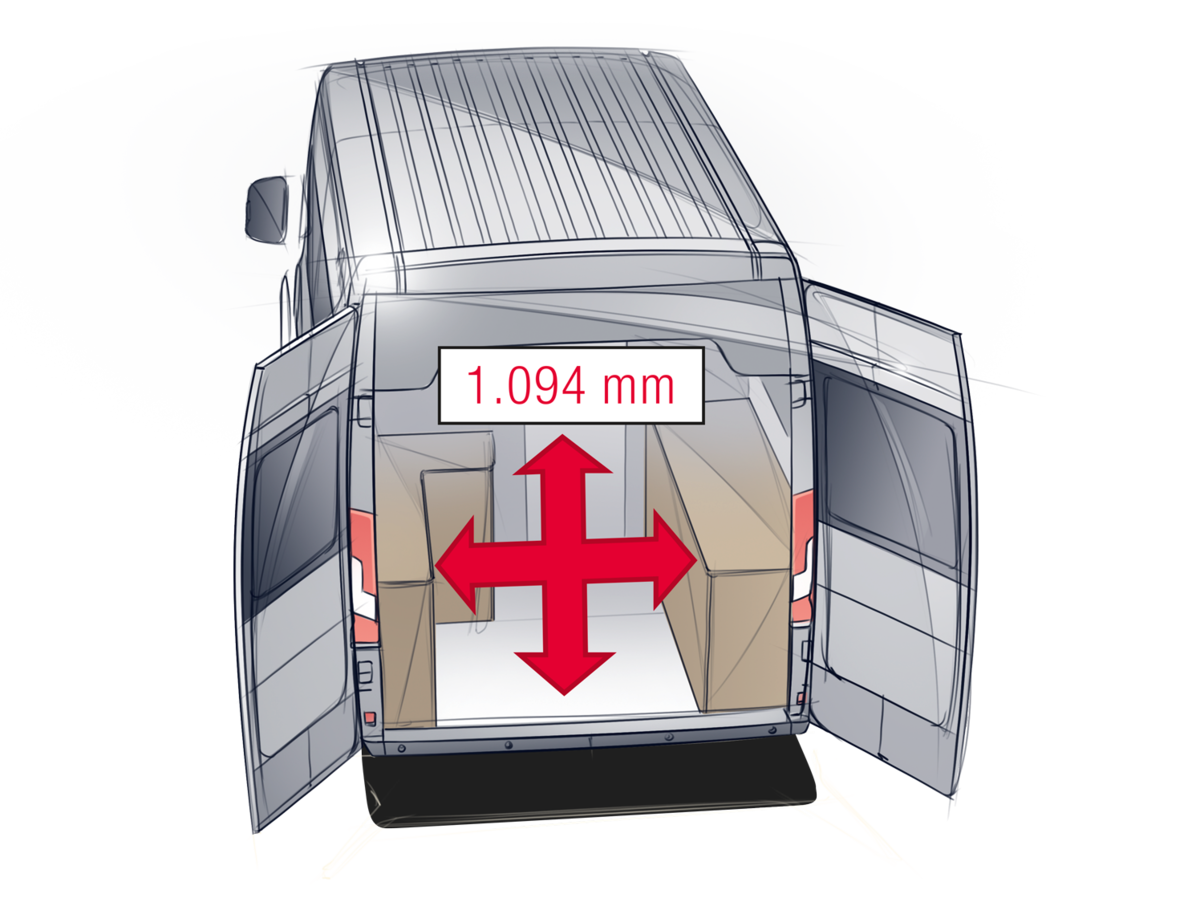 Illustration Kastenwagen Heckstauraum mit Wassertank und großer Gasflasche