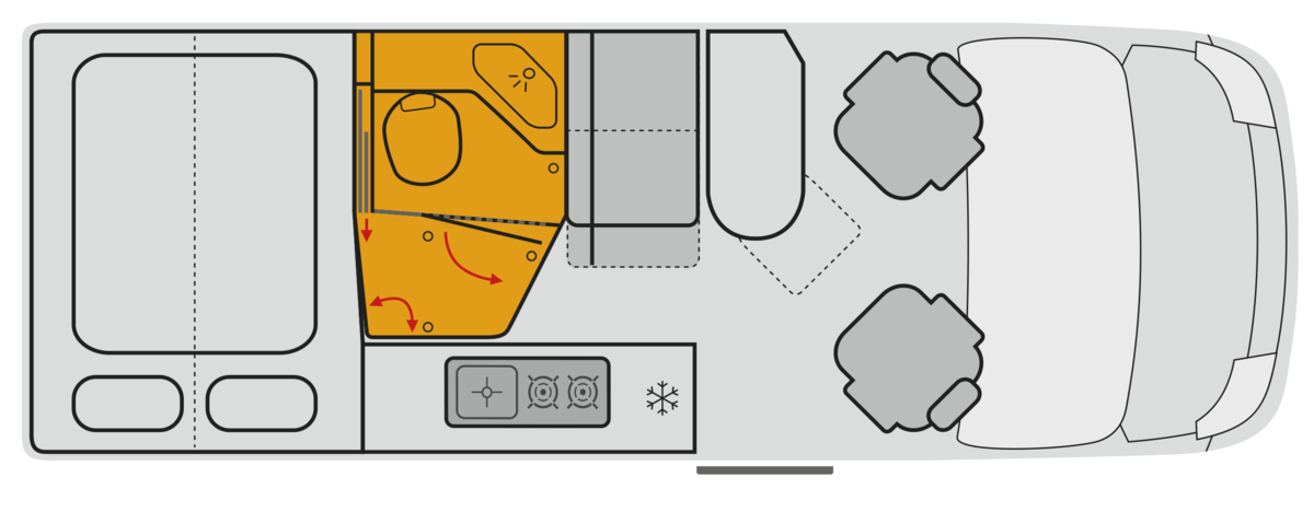 Schematische Darstellung des VANTourer Variobad 2.0 im Grundriss 600 D