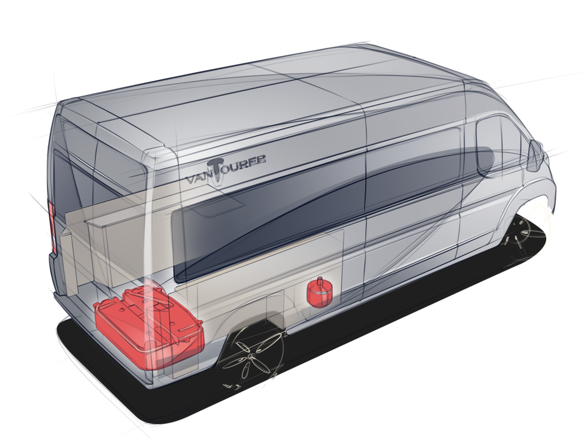 VANTourer skåpbil med förvaringsutrymme bak med undergolvstank och liten gasflaska