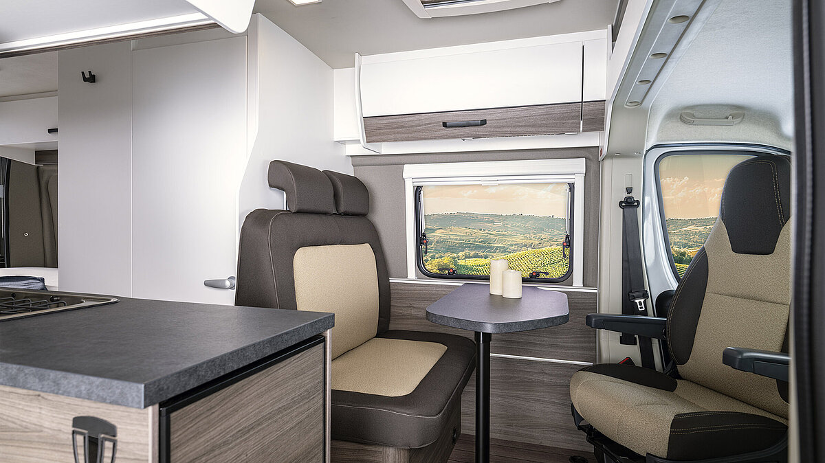 View inside the VANTourer 600 Ds panel van: seating area